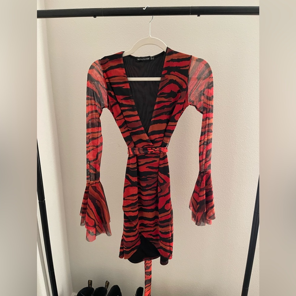 Pretty Little Thing Long Sleeve Ruffle Wrap dress